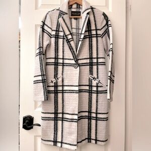XS Wool Blend Midi Sweater/Coat- Grey/Black Plaid NWOT Rachel Zoe New!